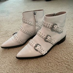 White booties 3 strap studded leather